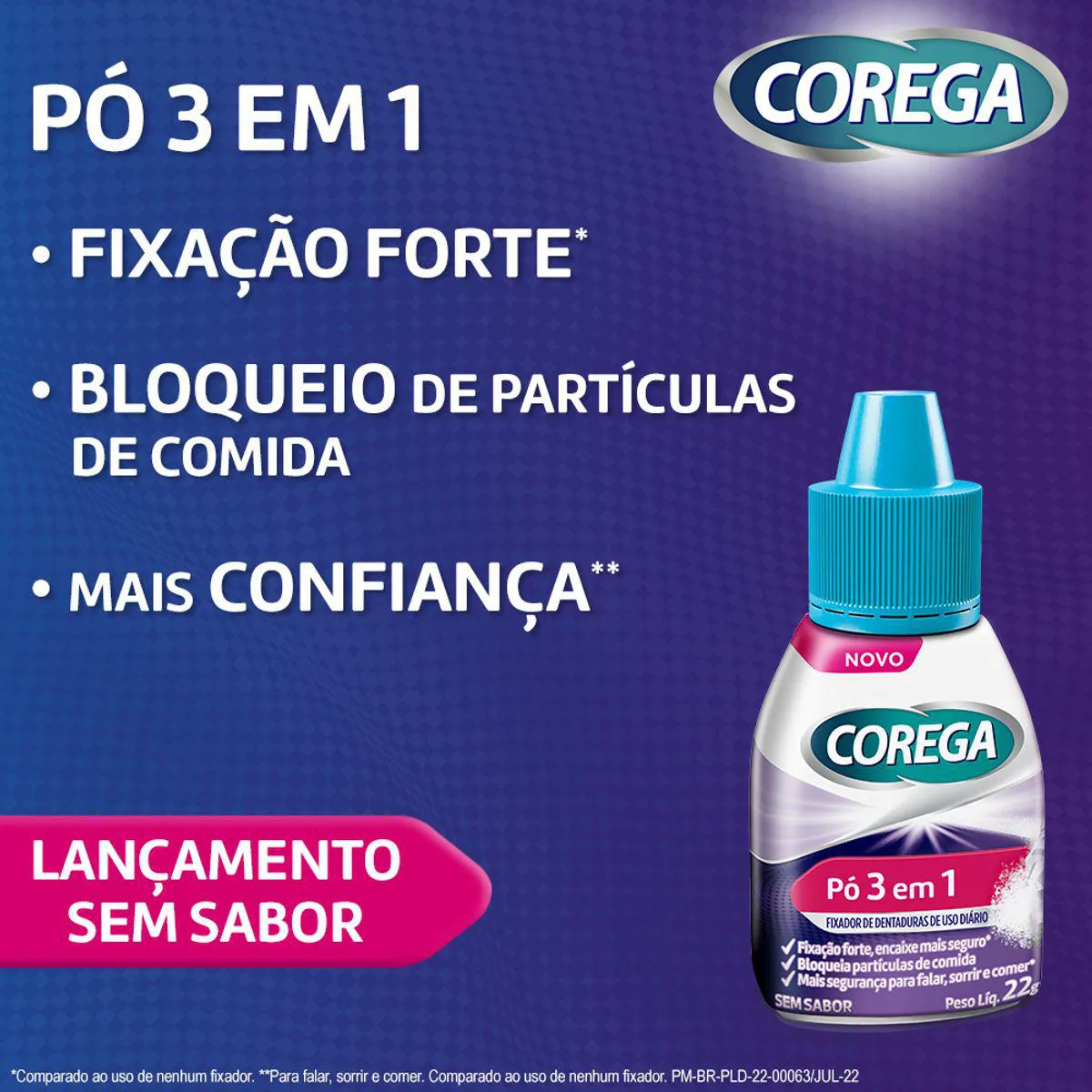 Kit Pó Fixador de Dentadura Corega 3 em 1 22g 3 unidades
