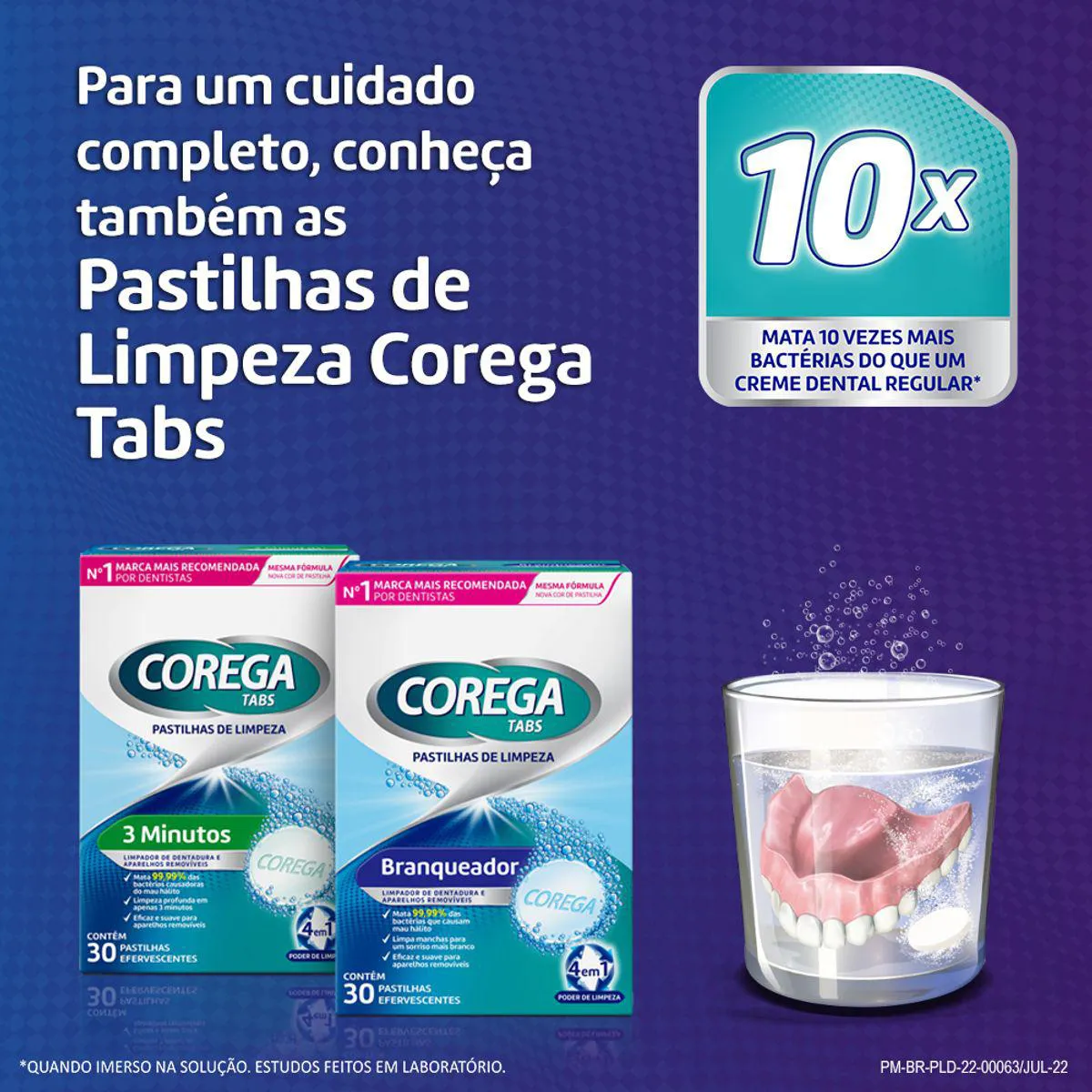 Kit Pó Fixador de Dentadura Corega 3 em 1 22g 3 unidades