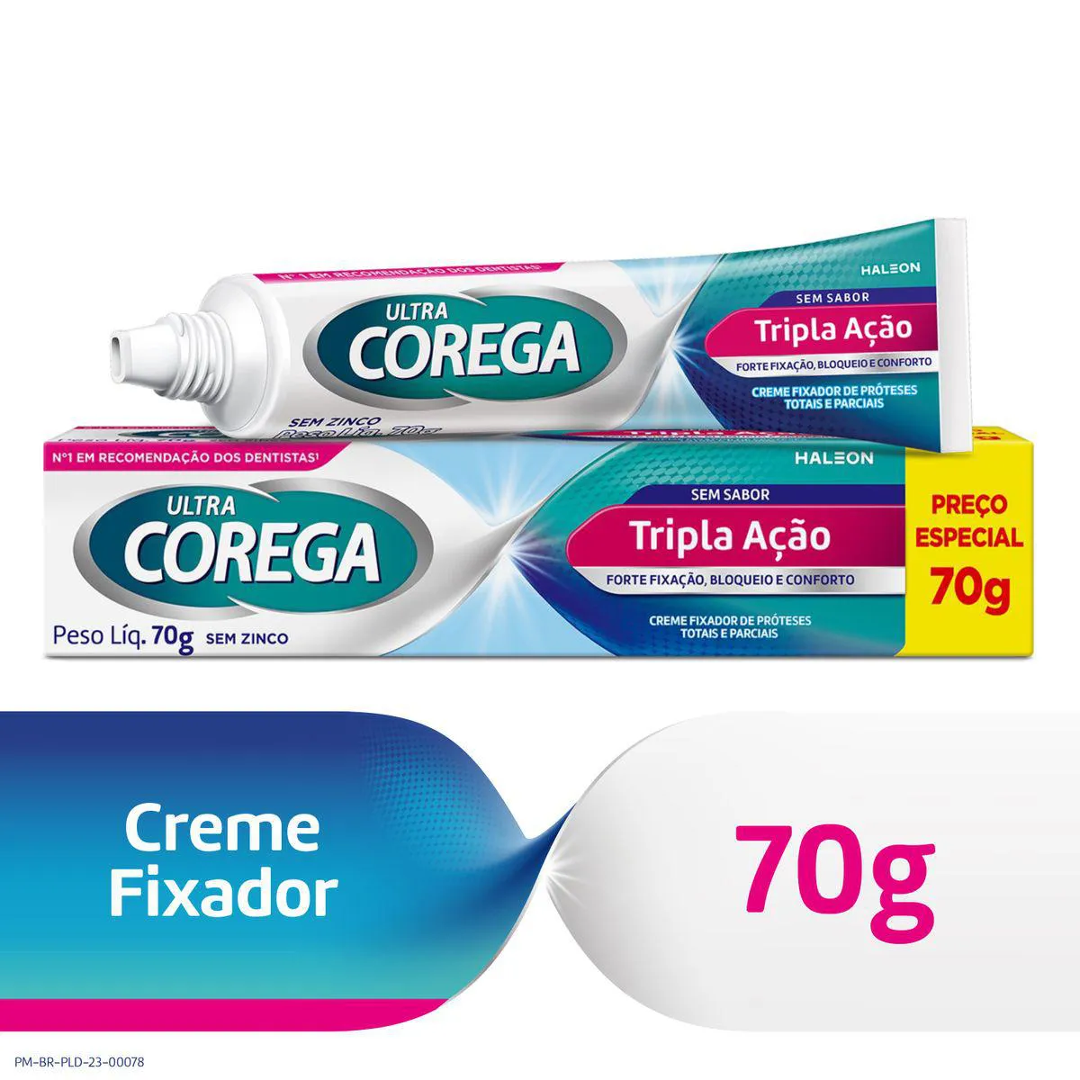 Kit Creme Fixador de Dentadura Corega Ultra Tripla Ação Sem Sabor 70g + Max Fixação 40g
