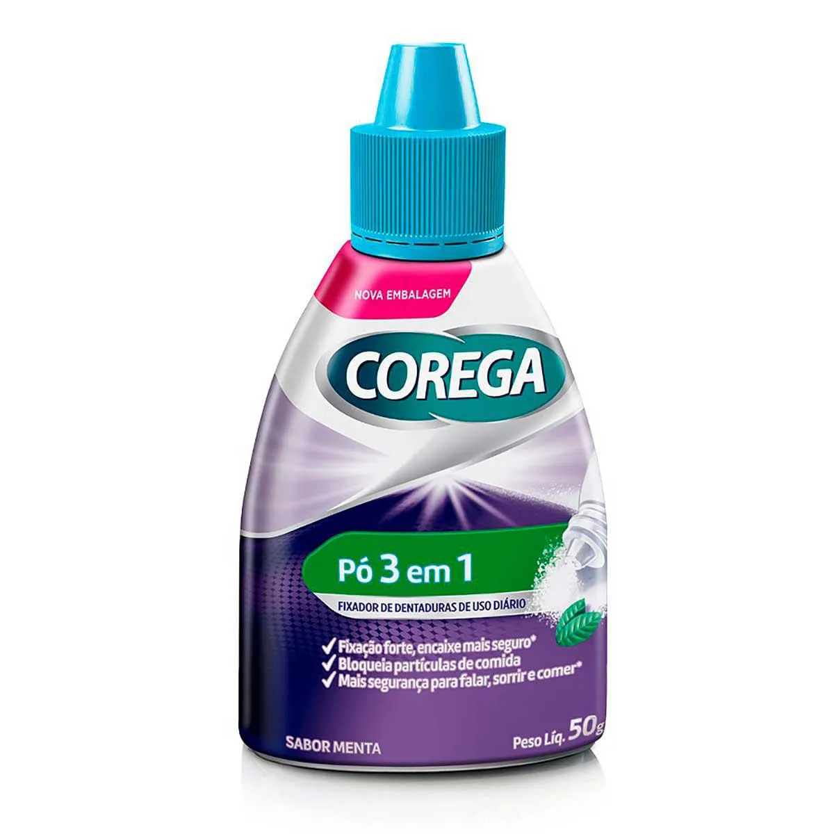 Pó Fixador de Dentaduras Corega 3 em 1 Sabor Menta 50g