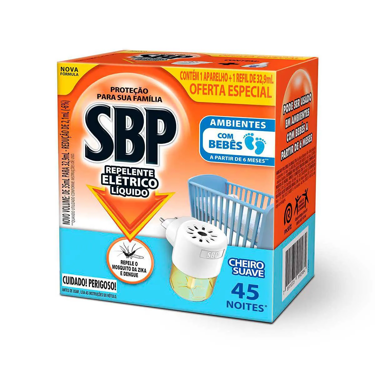 Repelente de Tomada SBP 45 Noites Cheiro Suave + Refil 35ml