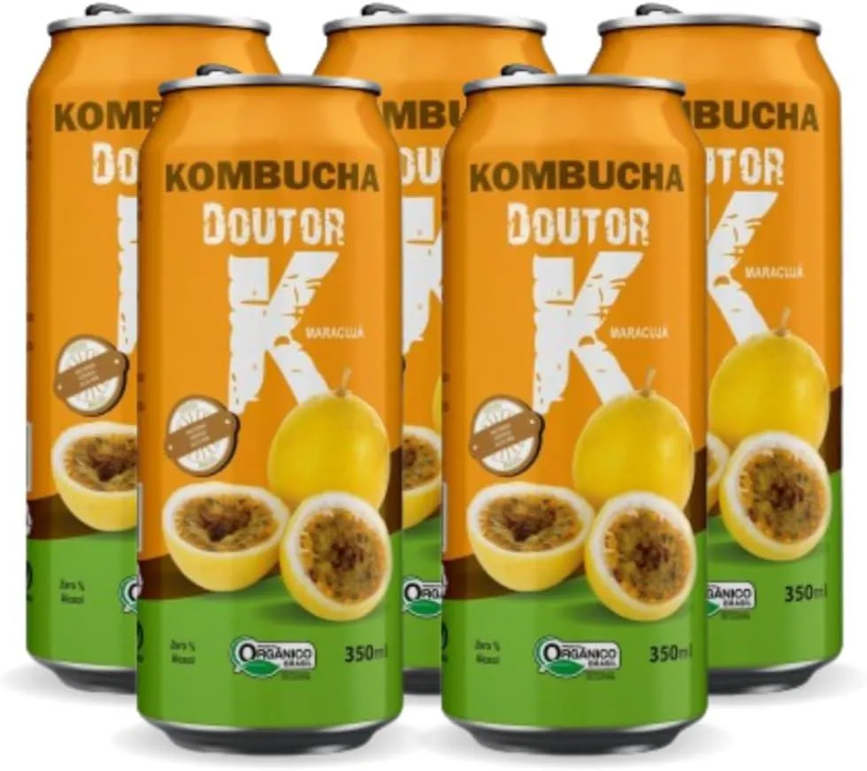 Kit com 05 - Kombucha Orgânica Sabor Maracujá 350ml Drk