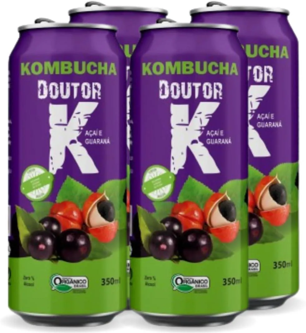 Kit com 04 -kombucha Orgânica Sabor Açaí e Guaraná 350ml Drk