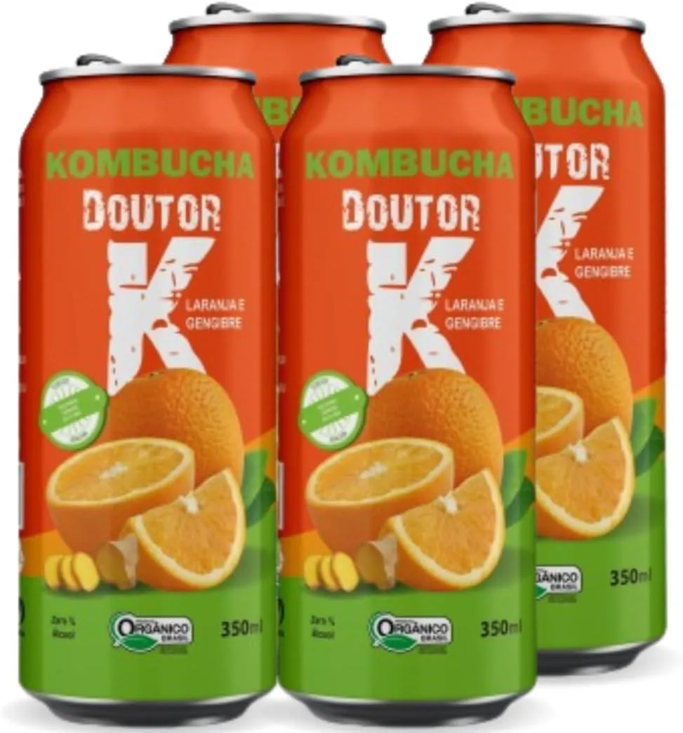 4x Kombucha Orgânica Sabor Laranja e Gengibre 350ml Drk