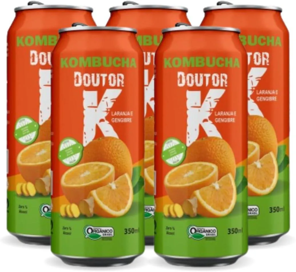 5x Kombucha Orgânica Sabor Laranja e Gengibre 350ml Drk