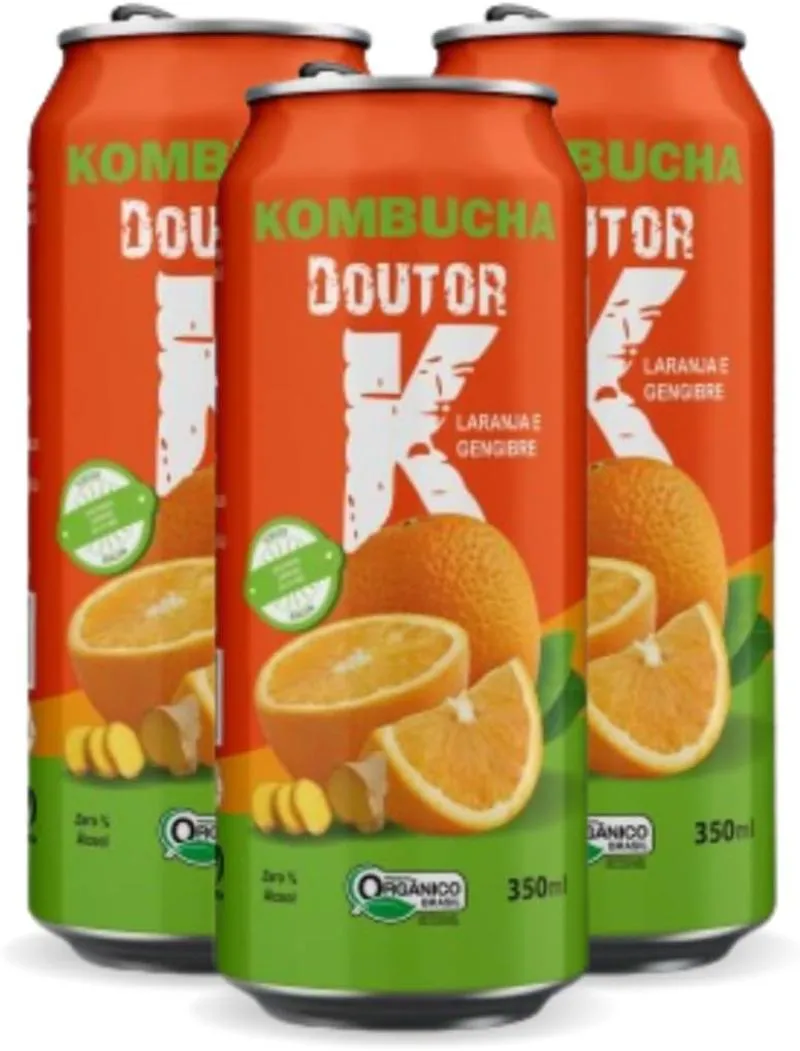 3x Kombucha Orgânica Sabor Laranja e Gengibre 350ml Drk