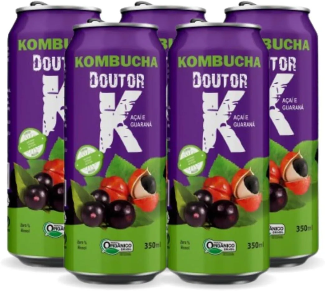 Kit com 05 -kombucha Orgânica Sabor Açaí e Guaraná 350ml Drk