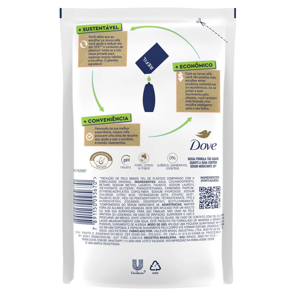 Refil Sabonete Líquido Dove Pele Sensível com Glicerina 200ml