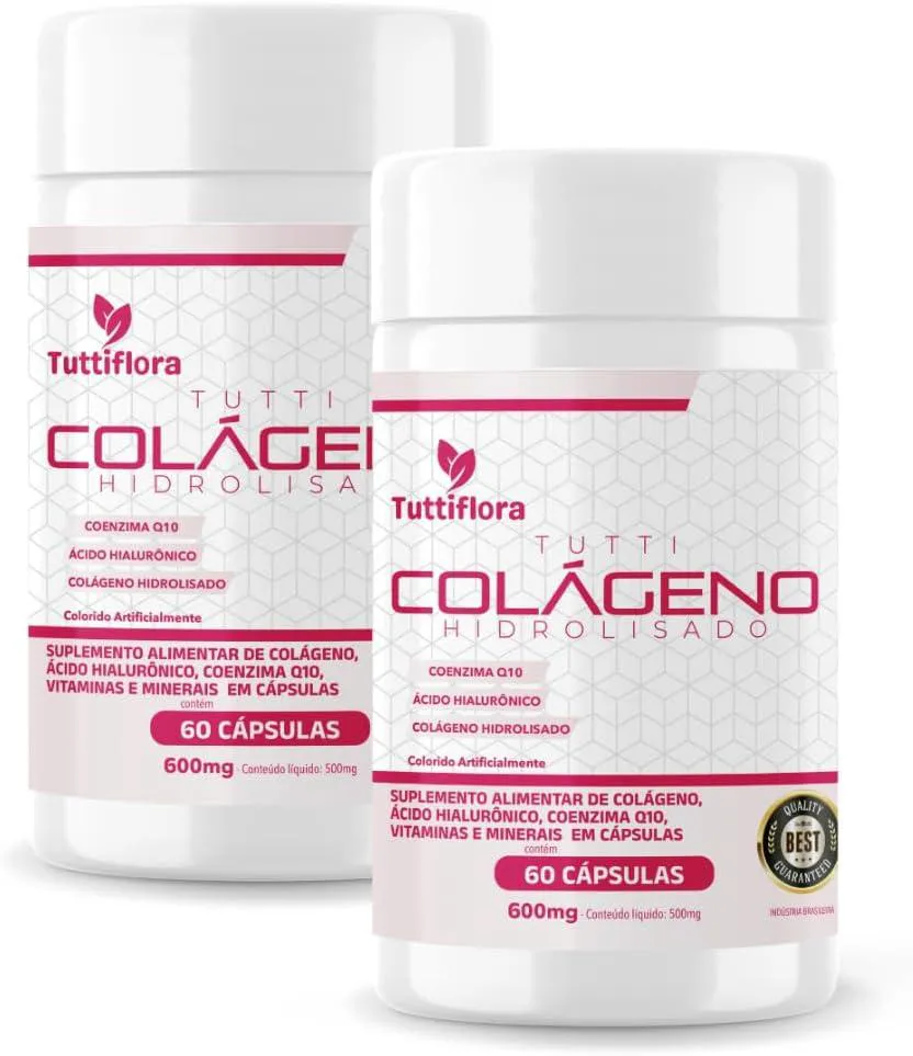 Kit com 02 - Colágeno Hidrolisado + Ácido Hialurônico + Q10 + Biotina + Vit 60 cápsulas 600mg Tuttiflora