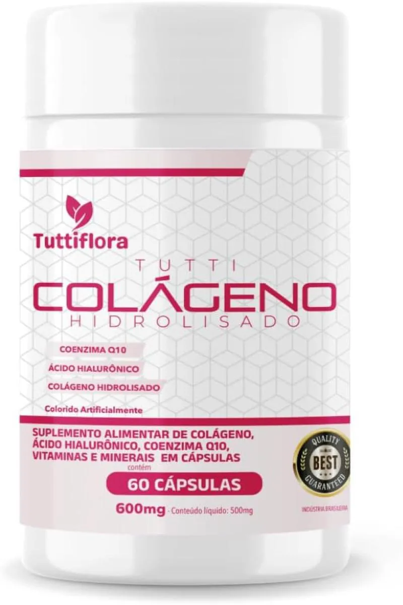 Colágeno Hidrolisado + Ácido Hialurônico + Q10 + Biotina + Vit 60 cápsulas 600mg Tuttiflora