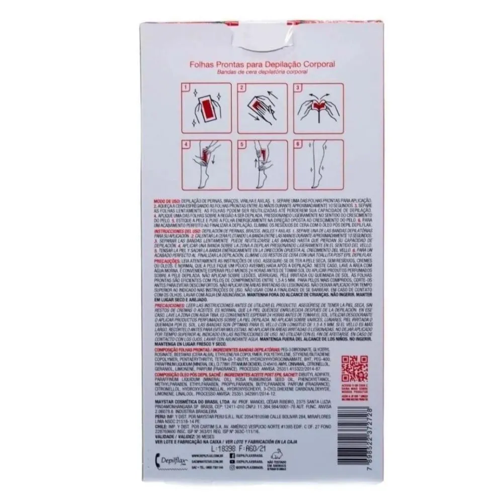 Folhas Prontas Depilflax para Depilação Corporal Morango C/20