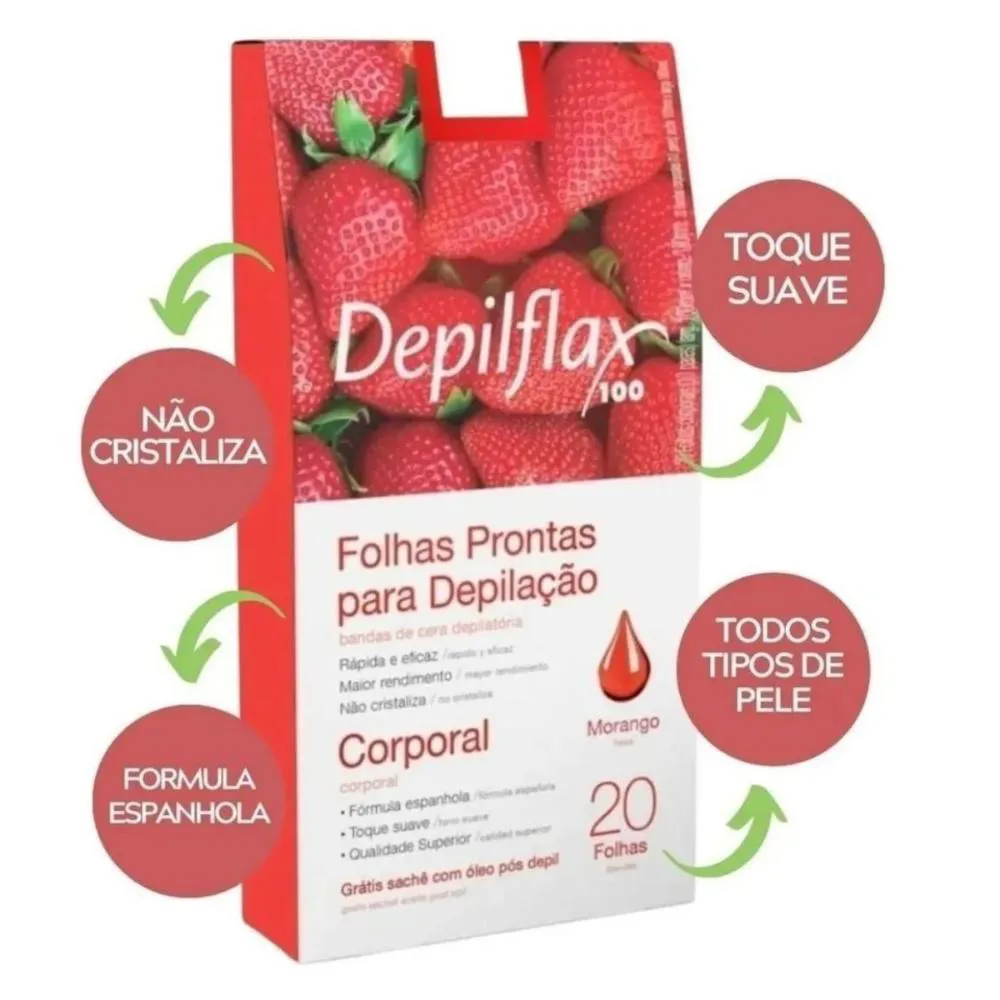 Folhas Prontas Depilflax para Depilação Corporal Kit C/3 Morango