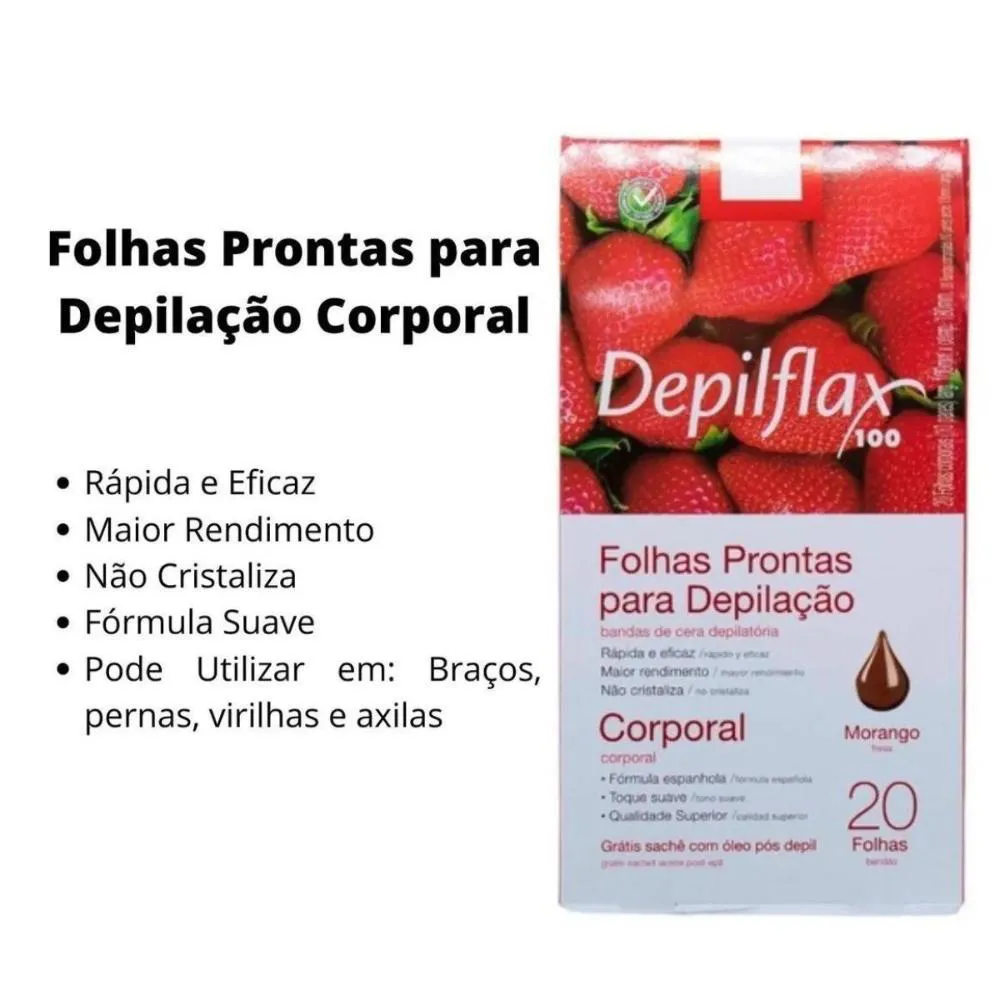 Folhas Prontas Depilflax para Depilação Corporal Kit C/3 Morango
