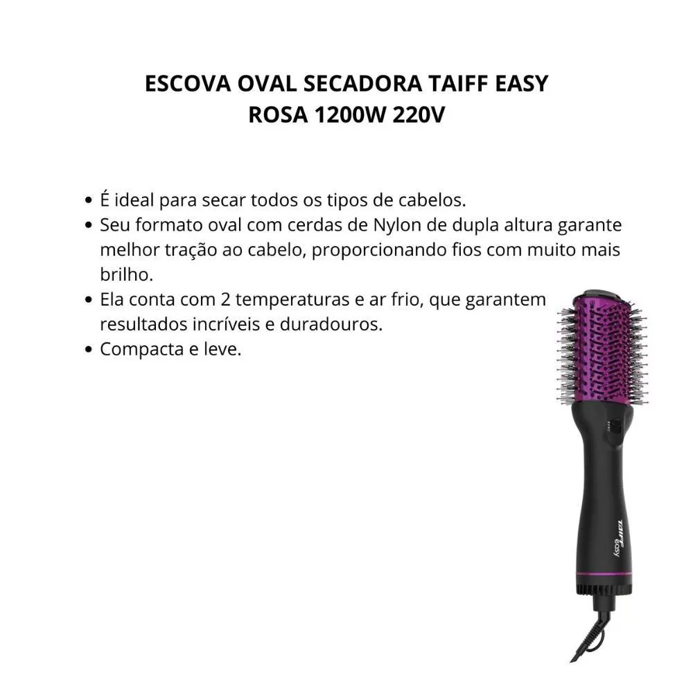 Escova Oval Secadora Taiff Easy Pink 1200w 220v
