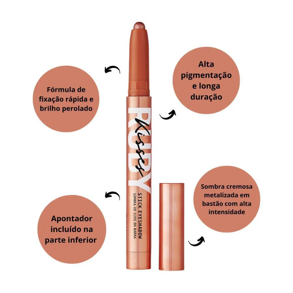 Sombra para Olhos em Barra Ruby Kisses Stick Eyeshadow Rose Glam 1,4g Rsb02b