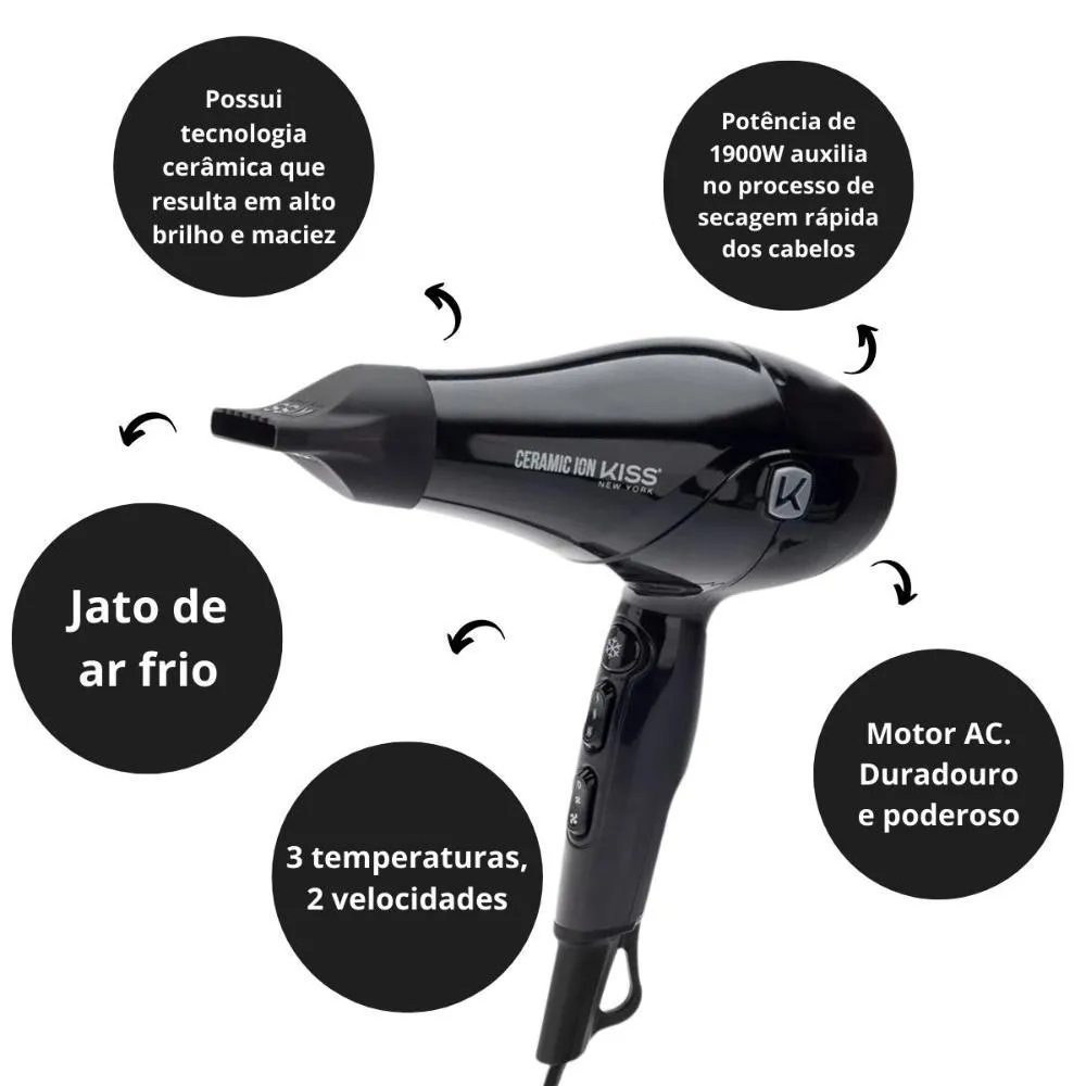 Secador Kiss New York Ceramic Ion 1900w 127v Bdp5br