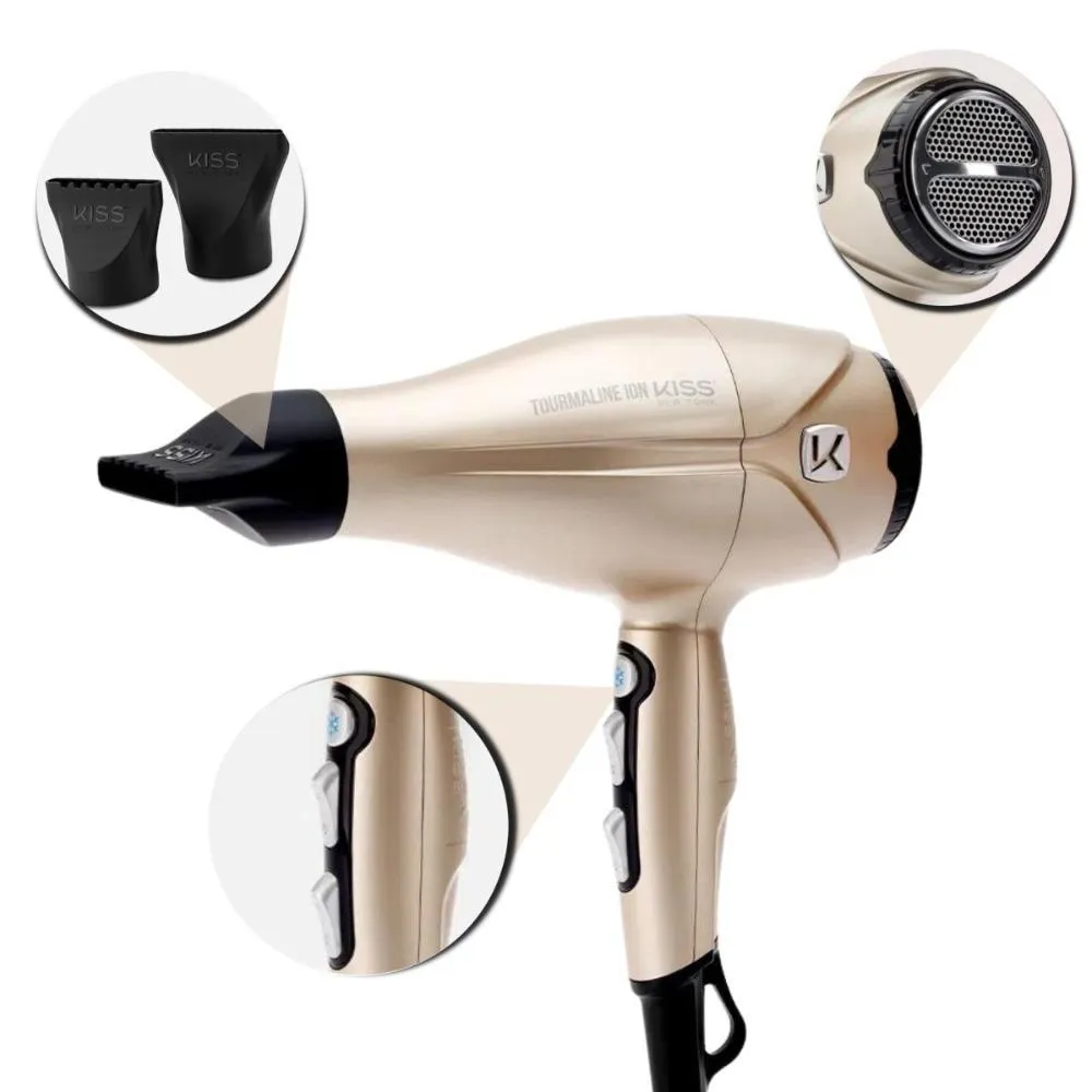 Secador Kiss New York Tourmaline Ion Dourado 2000w 220v Bdp06pbr