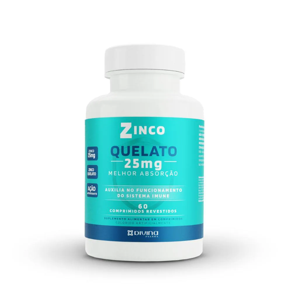 Zinco Quelato 25mg com 60 unidades - Divina Pharma