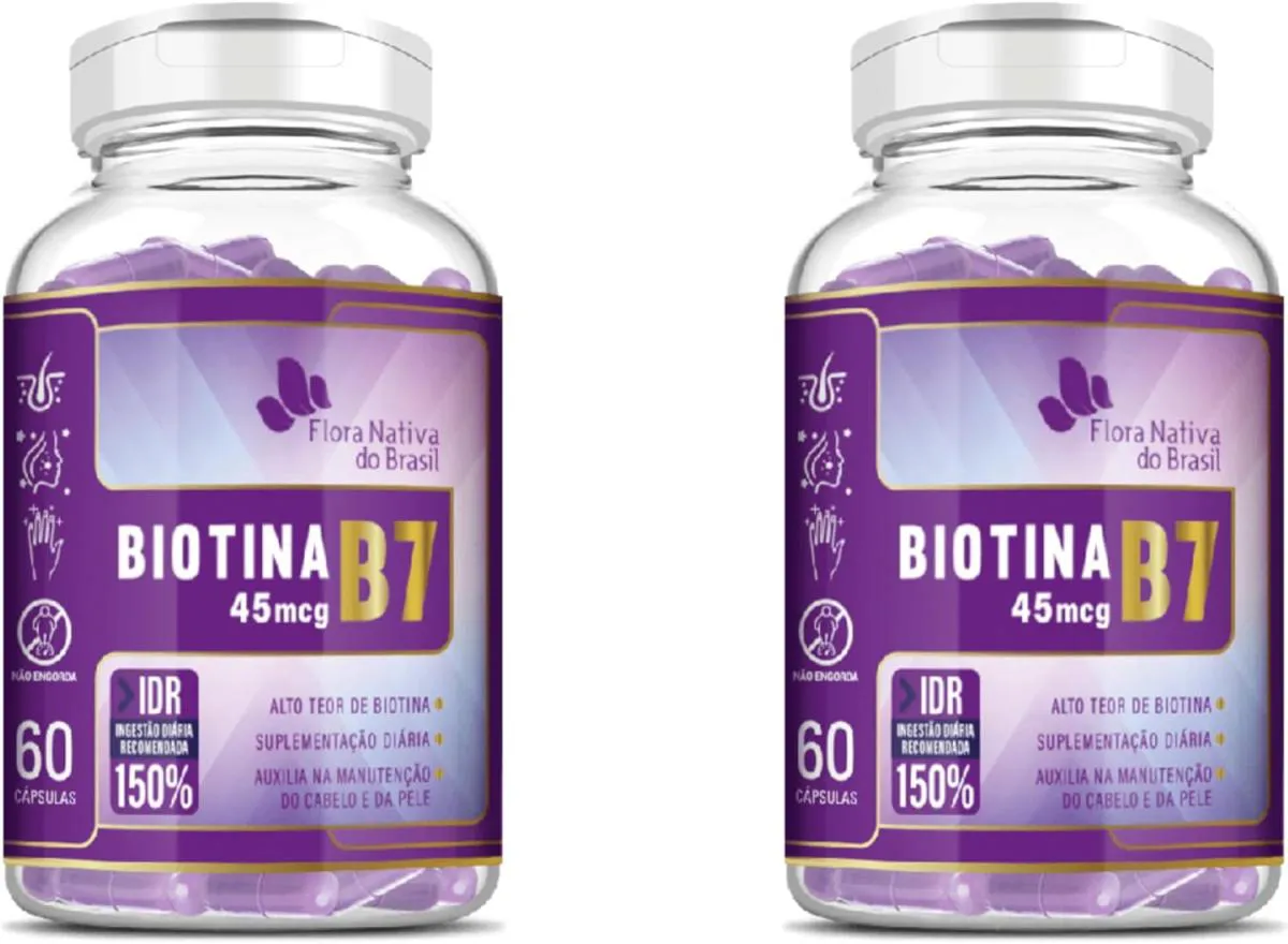 2x Biotina (b7) Cabelos e Pele 150% Idr 60 cápsulas Flora Nativa