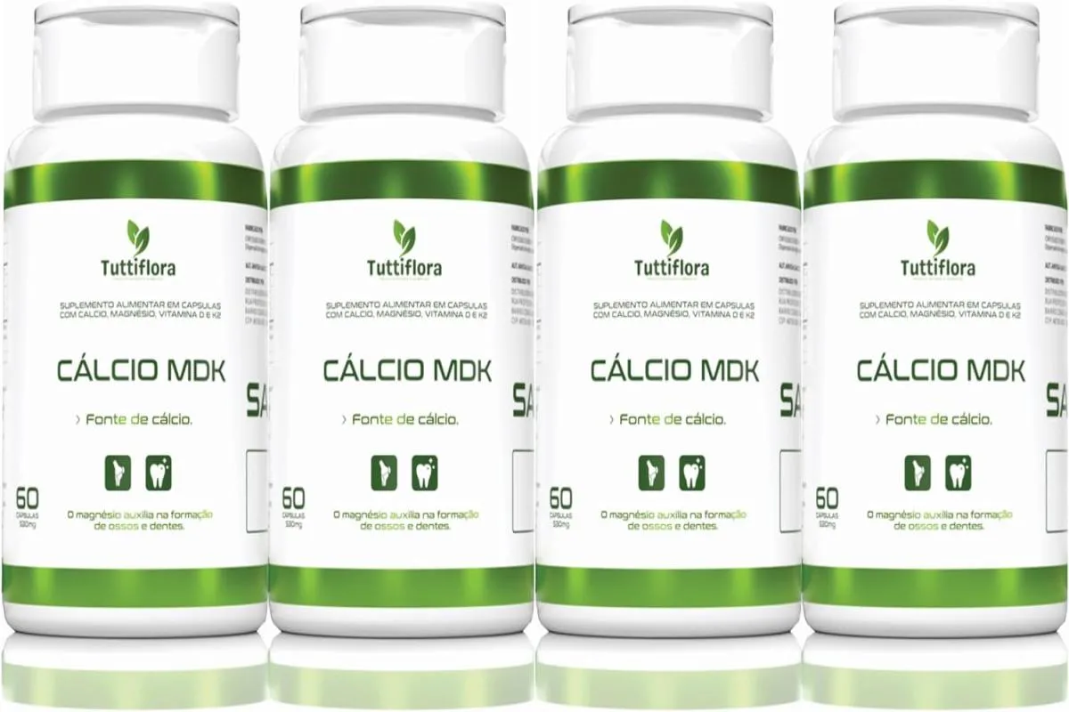 4x Cálcio Mdk (cálcio, Magnésio, Vitamina D e Vitamina K2) 60 Capsulas de 530mg Tuttiflora