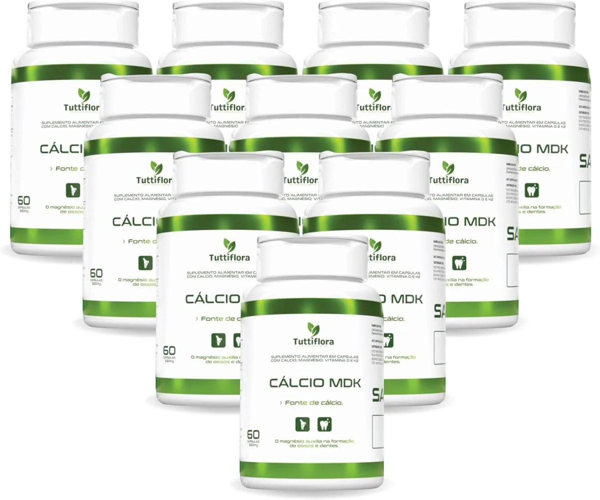 10x Cálcio Mdk (cálcio, Magnésio, Vitamina D e Vitamina K2) 60 Capsulas de 530mg Tuttiflora