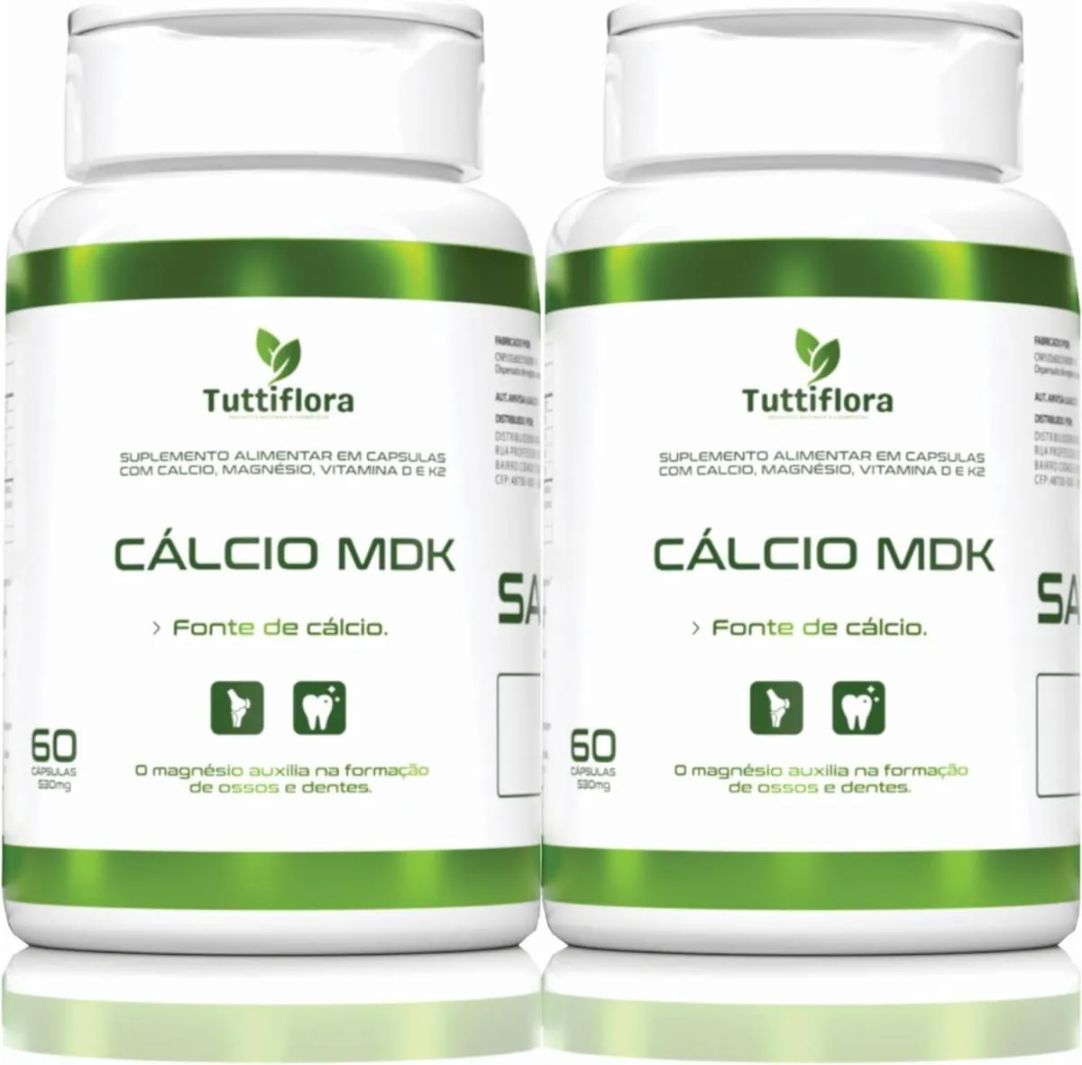 2x Cálcio Mdk (cálcio, Magnésio, Vitamina D e Vitamina K2) 60 Capsulas de 530mg Tuttiflora