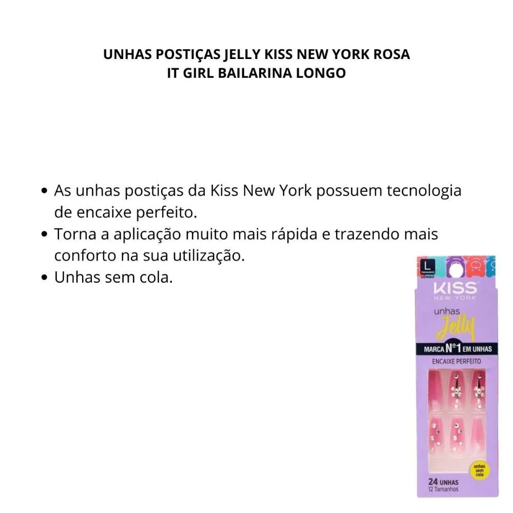 Unhas Postiças Jelly Kiss New York Rosa It Girl Bailarina Longo