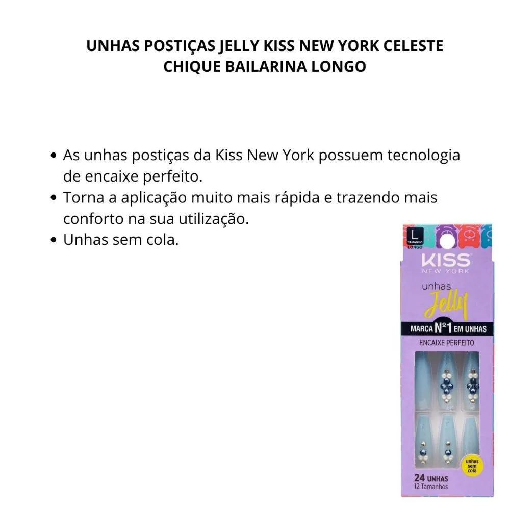 Unhas Postiças Jelly Kiss New York Celeste Chique Bailarina Longo