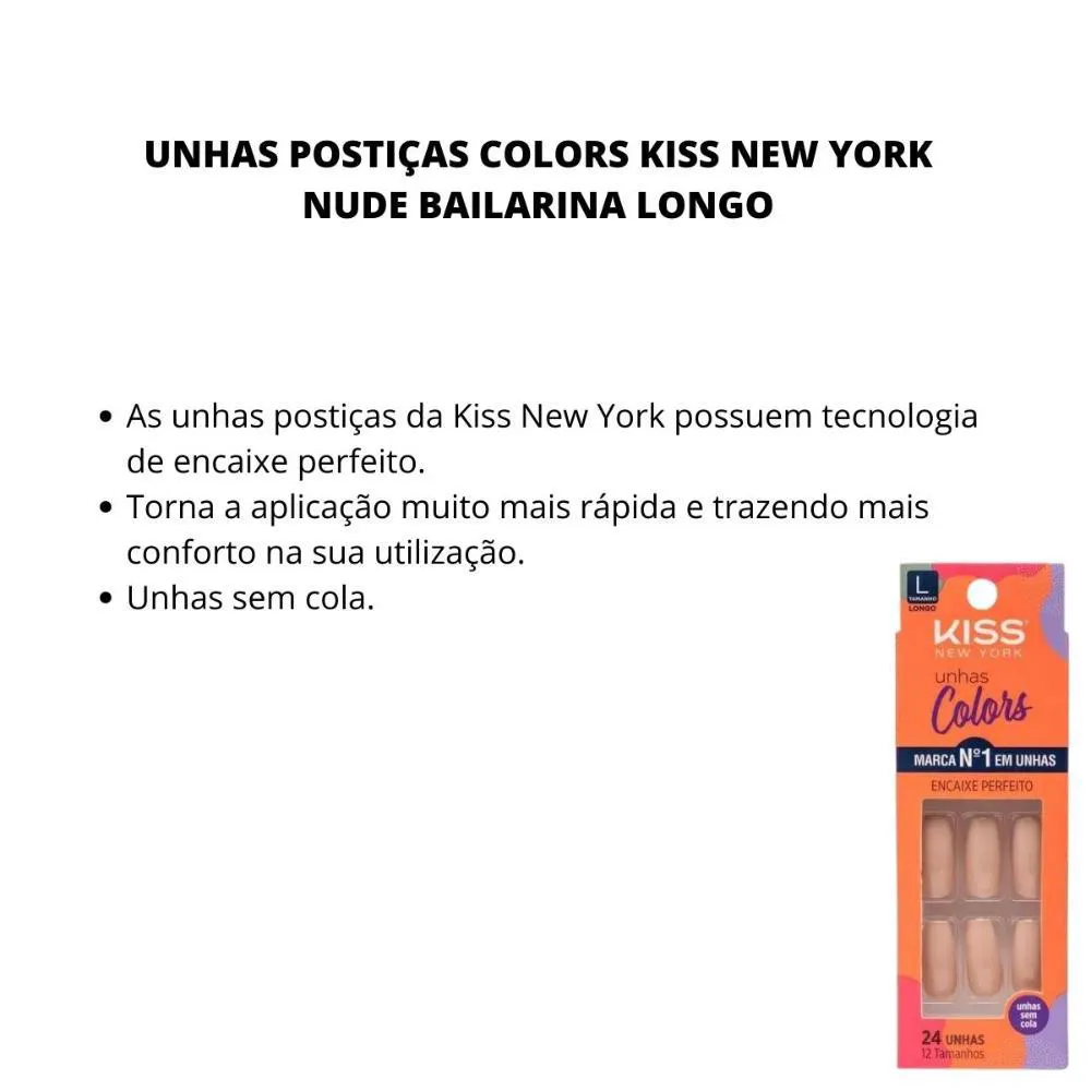 Unhas Postiças Colors Kiss New York Nude Bailarina Longo