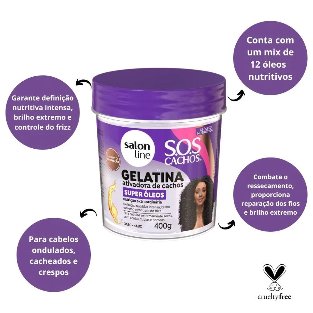 Gelatina Ativadora de Cachos Salon Line Sos Cachos Super Óleos 400g