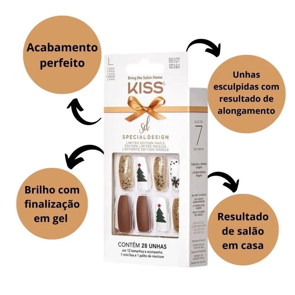 Unhas Postiças Kiss Sd North Pole Long C/28un Sd16x