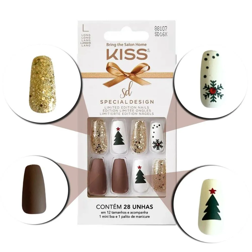 Unhas Postiças Kiss Sd North Pole Long C/28un Sd16x