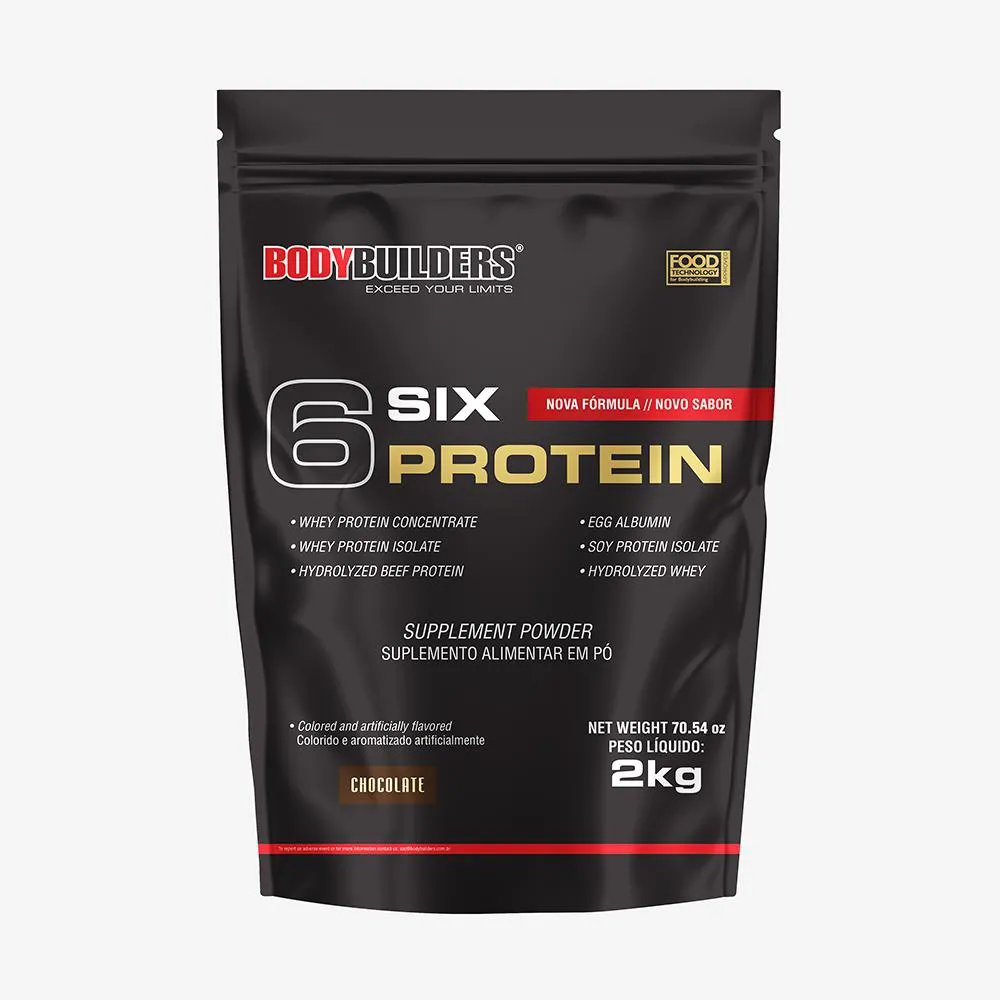 Whey Protein Concentrado 6 Six Protein 2kg - Ganho de Massa Muscular Magra e Força Muscular – Bodybuilders Chocolate