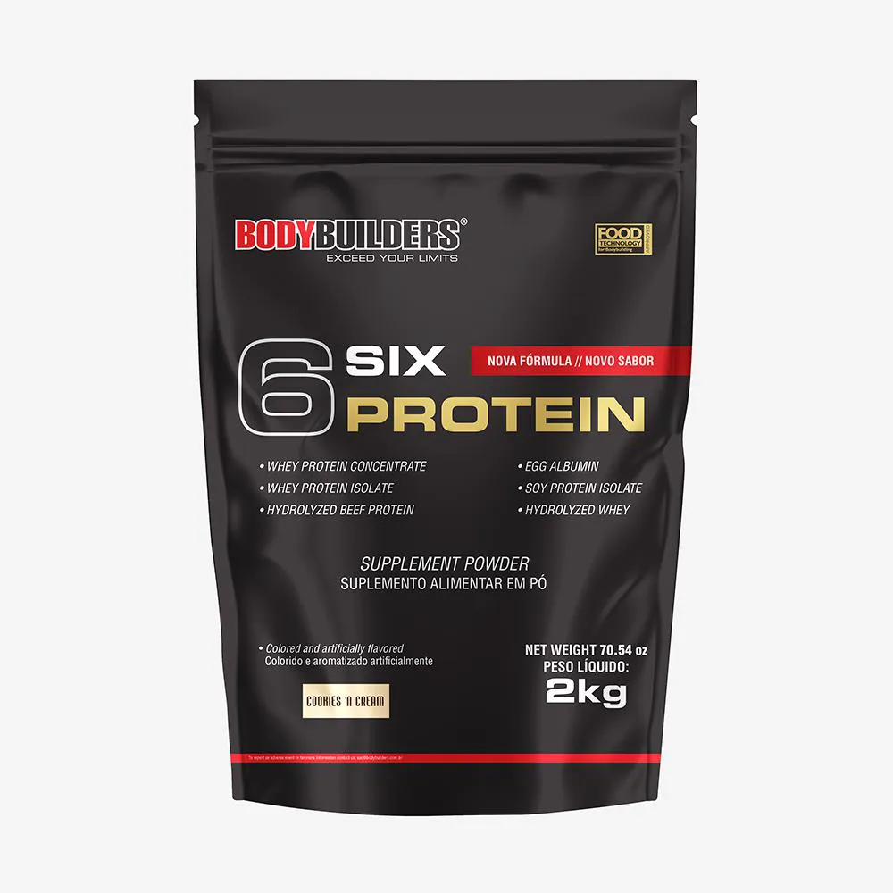 Whey Protein Concentrado 6 Six Protein 2kg - Ganho de Massa Muscular Magra e Força Muscular – Bodybuilders Cookies Amp