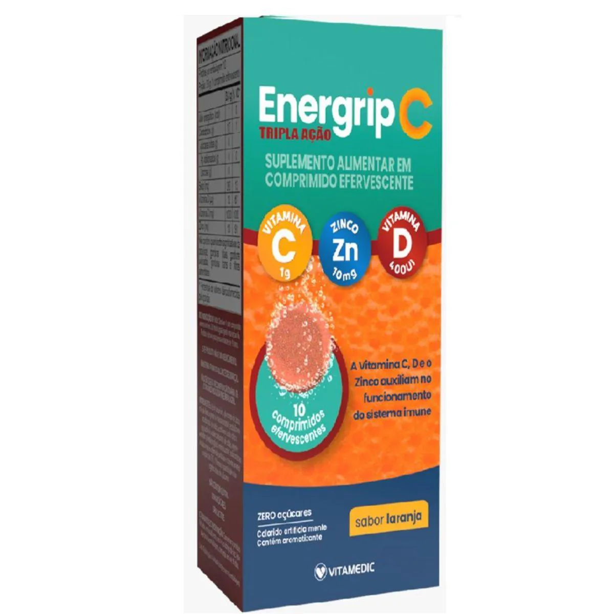 Energrip C+ Zinco 1g com 10cp Efervecente Sabor Laranja sem Açucar