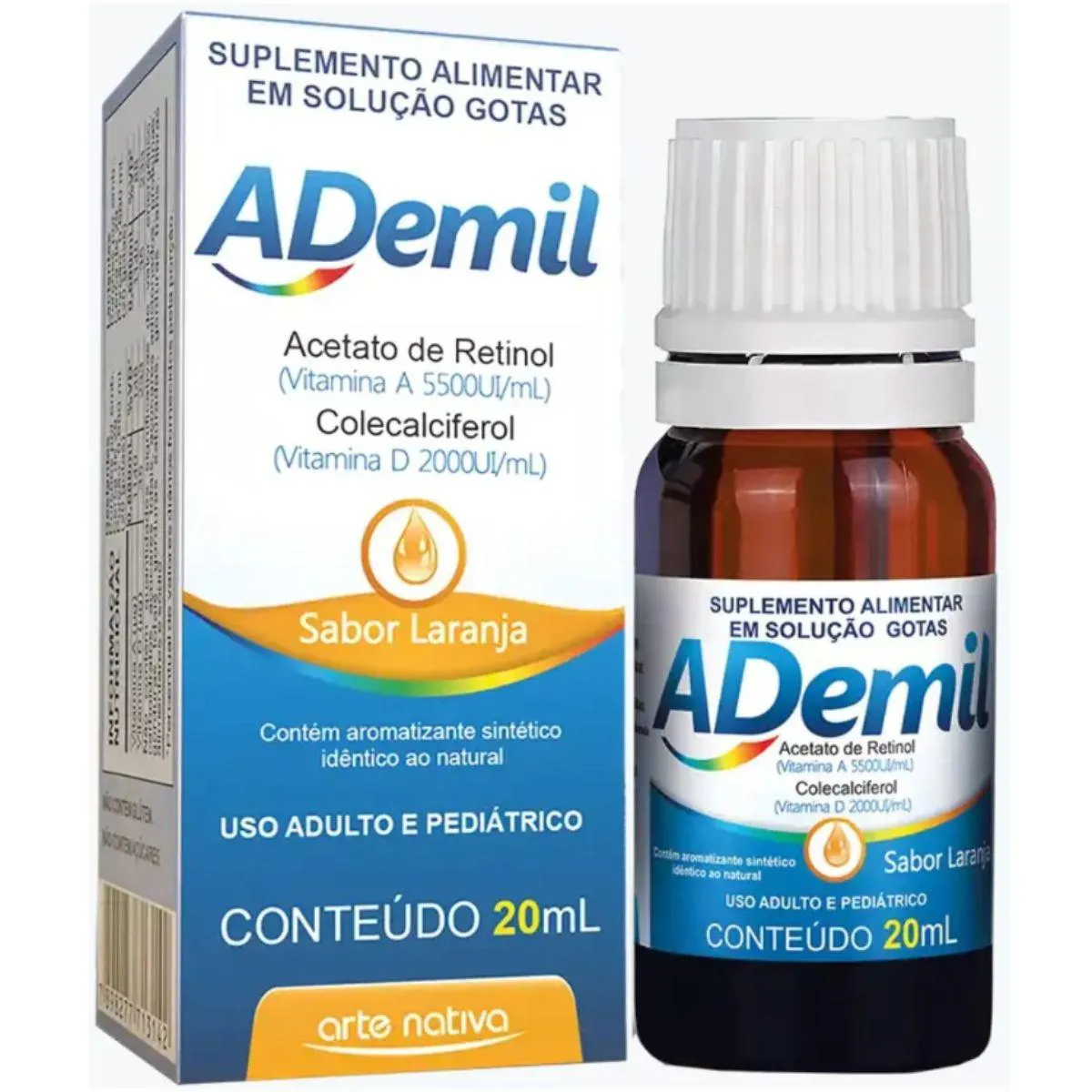 Vitamina a 5500ui e D 200ui Ademil Gotas Sabor Laranja Adulto e Pediatrico