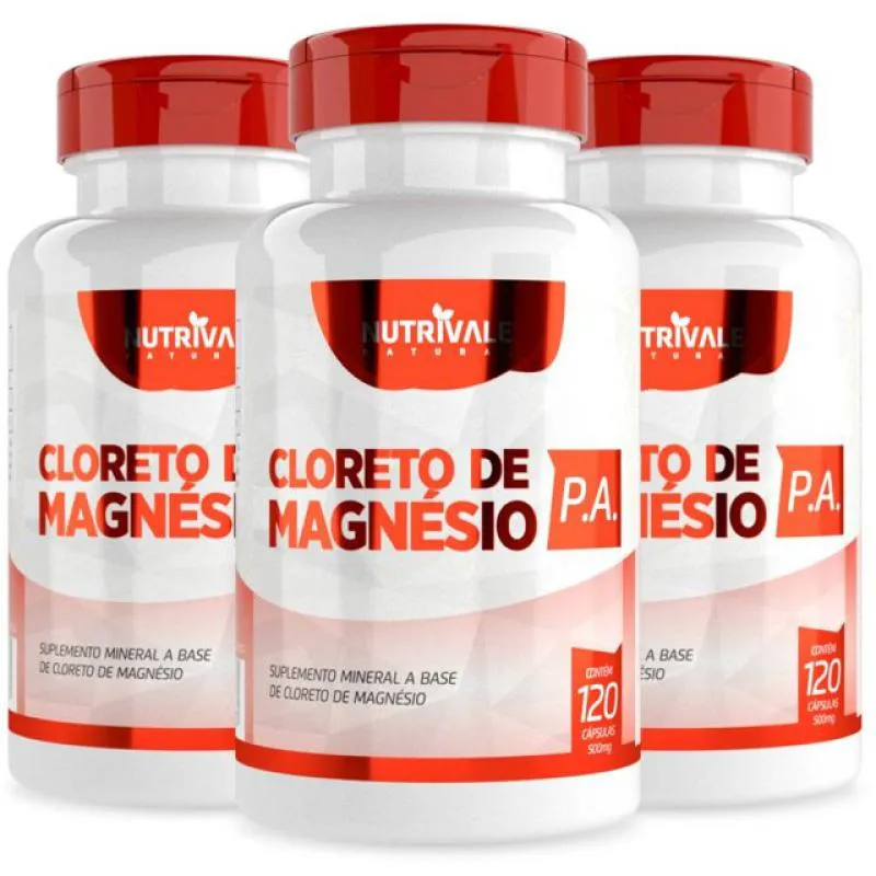Kit 3 Cloreto de Magnésio Pa 120 cápsulas Nutrivale Incolor sem Sabor