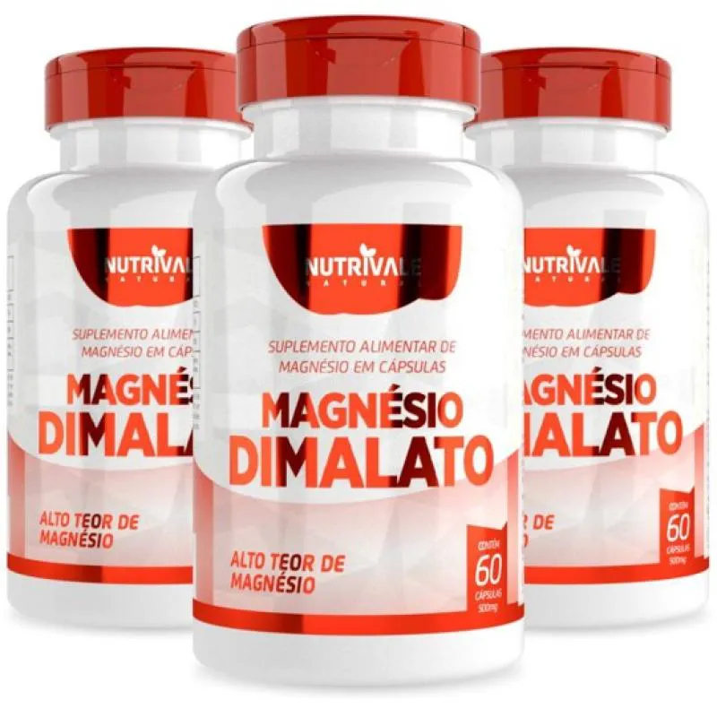Kit 3 Magnésio Dimalato 60 cápsulas Nutrivale Incolor sem Sabor