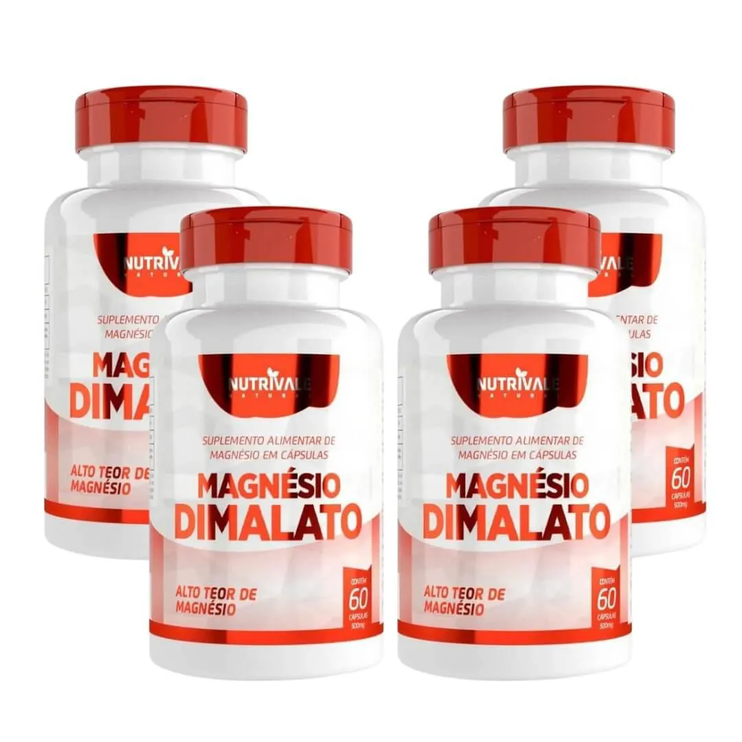 Kit 4 Magnésio Dimalato 60 cápsulas Nutrivale Incolor sem Sabor