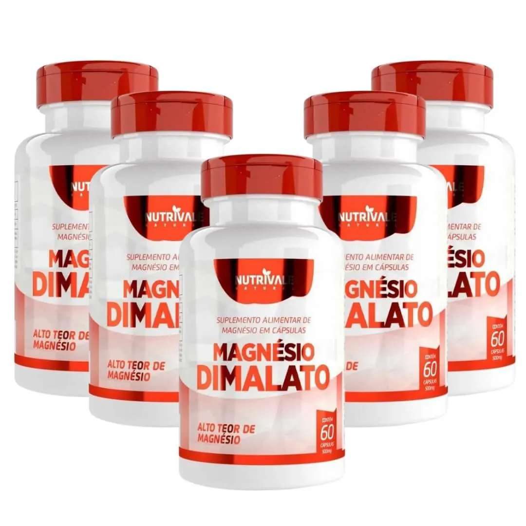 Kit 5 Magnésio Dimalato 60 cápsulas Nutrivale Incolor sem Sabor