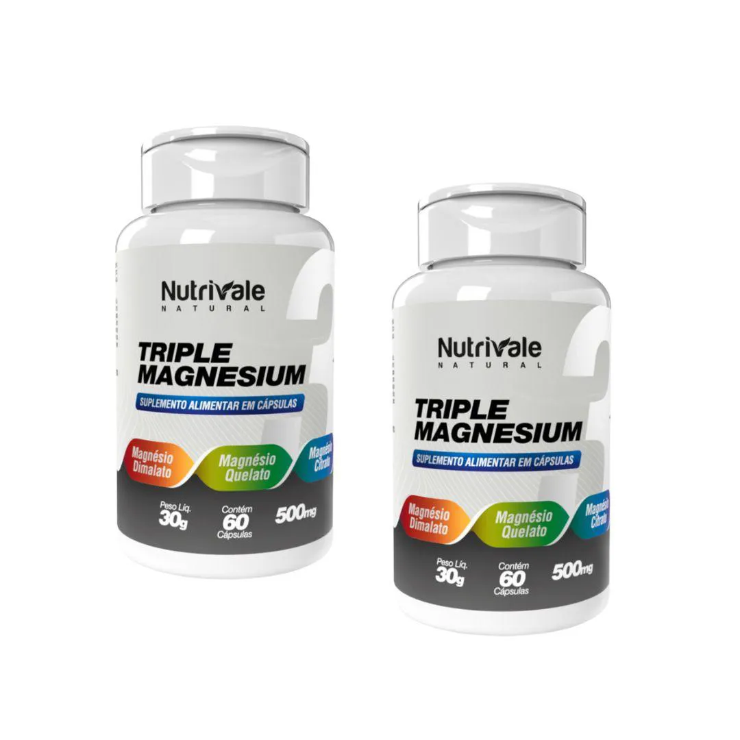 Kit 2x Triple Magnesio Quelato Dimalato Citrato 60 cápsulas Incolor sem Sabor