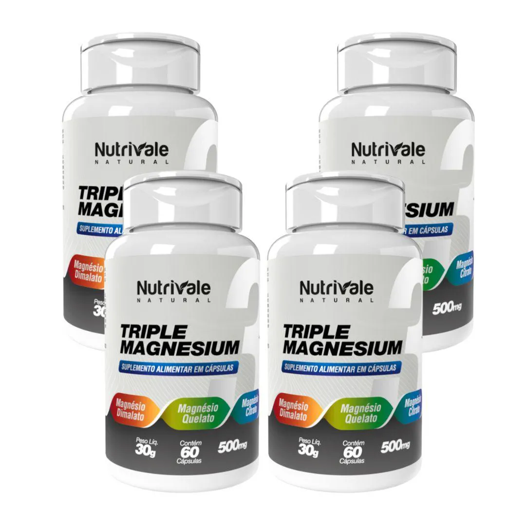 Kit 4x Triple Magnesio Quelato Dimalato Citrato 60 cápsulas Incolor sem Sabor