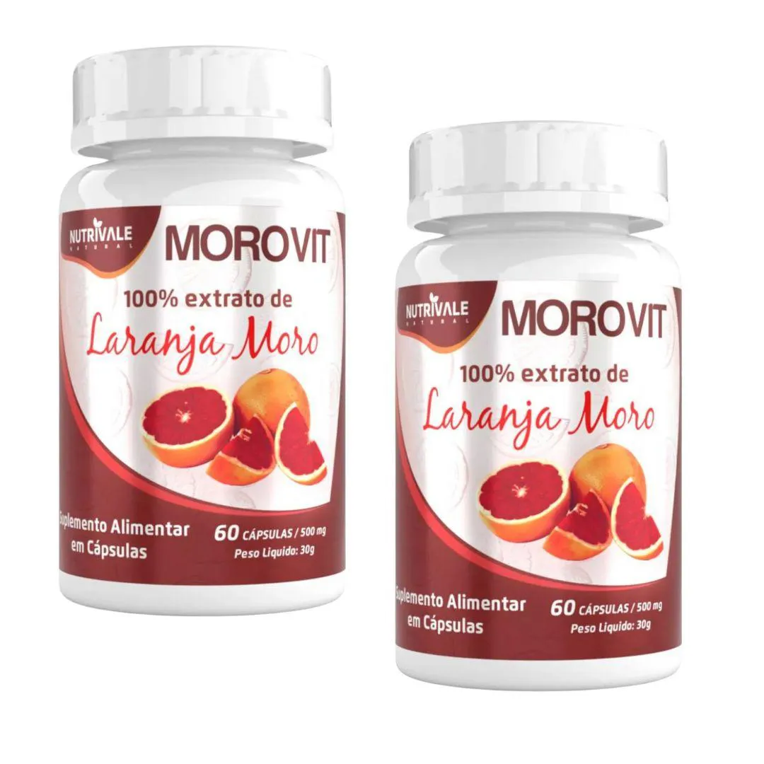 Kit 2x Morovit Suplemento Laranja Moro 60 cápsulas Nutrivale Incolor sem Sabor
