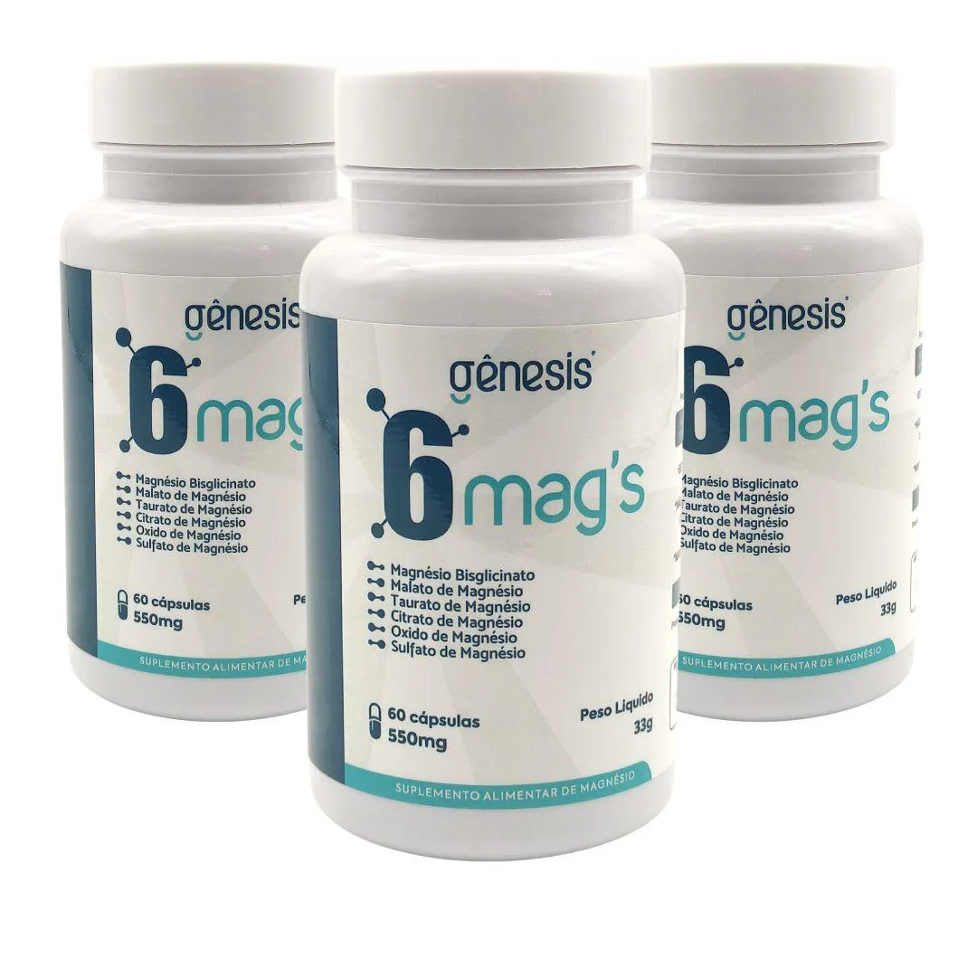 Kit 3 Magnésio 6 Mag´s 60 cápsulas Incolor sem Sabor
