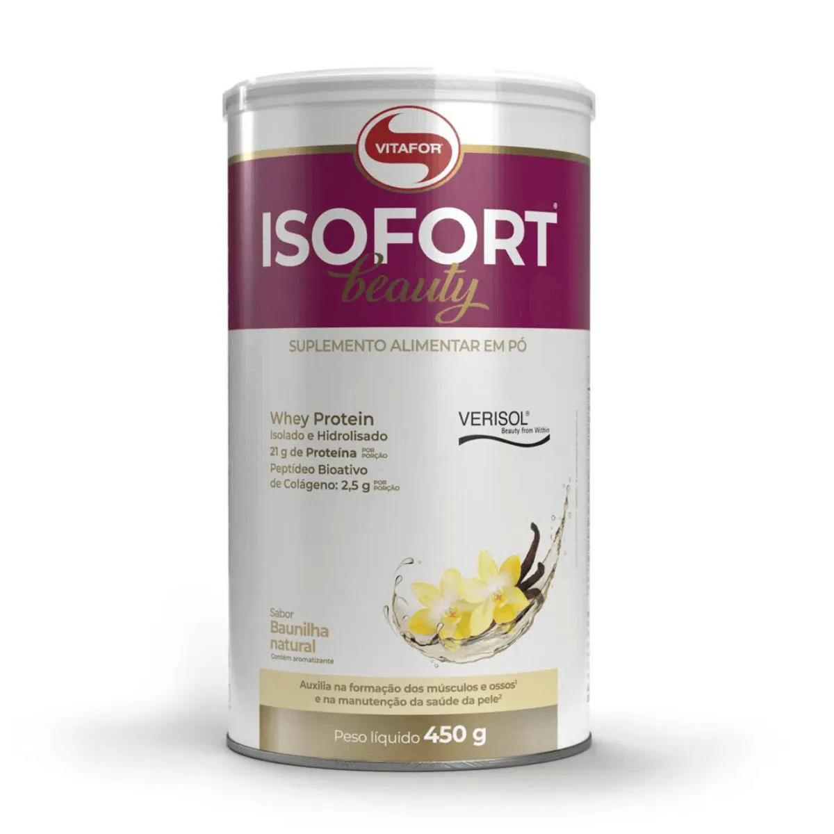 Isofort Beauty 450g Whey Protein Isolado Hidrolisado Vitafor Cranberry