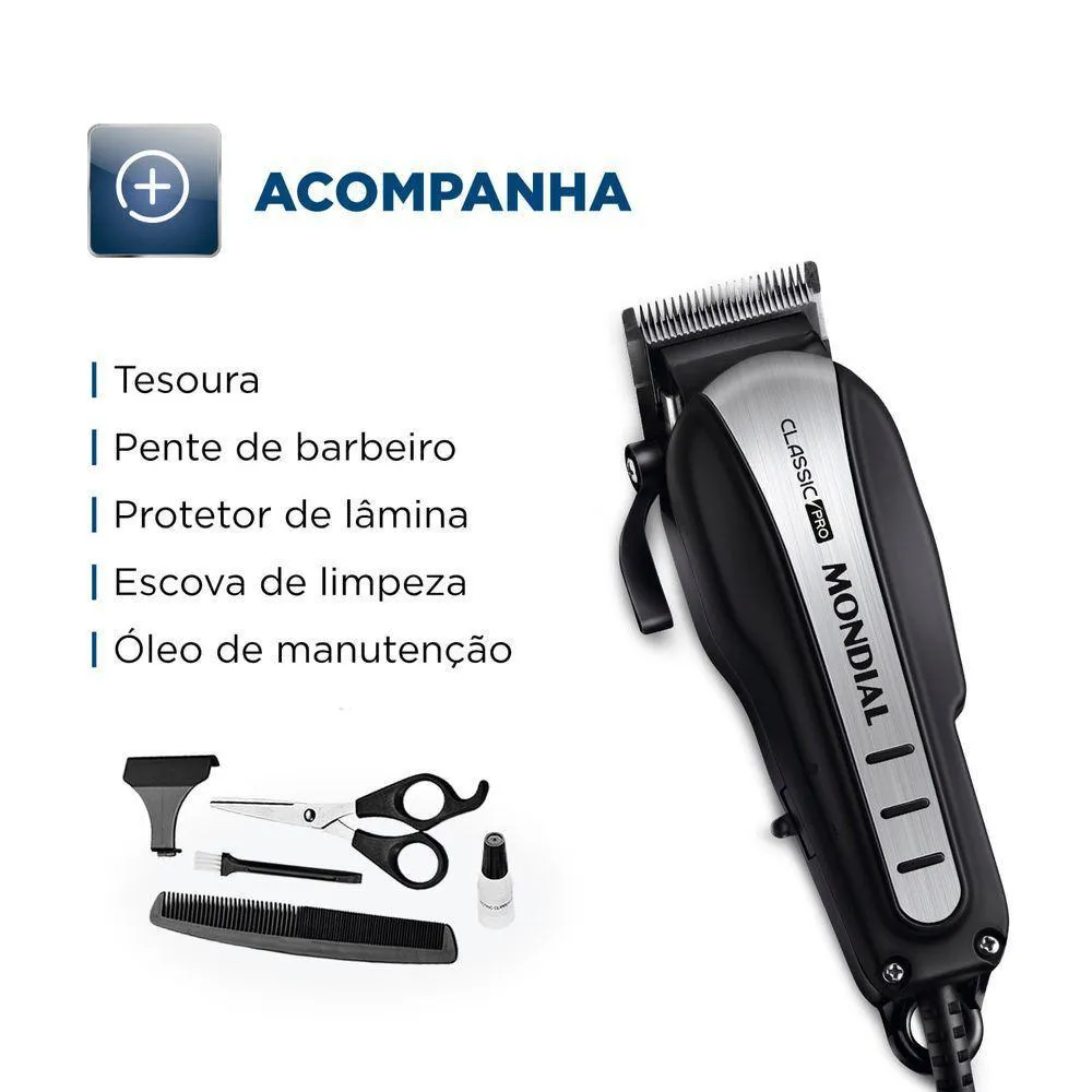Cortador de Cabelos Mondial Classic Pro 127v Preto/inox 110v