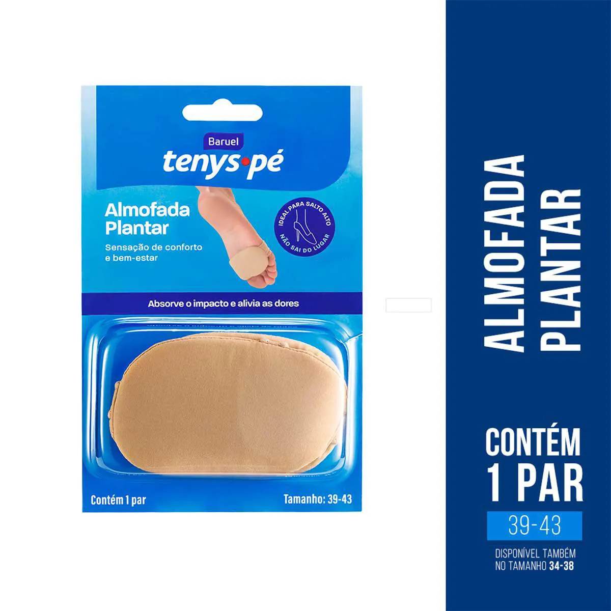 Almofada Plantar Tenys Pé Tamanho 39 - 43 com 1 Par
