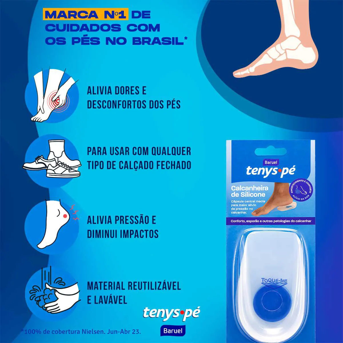 Calcanheira de Silicone Tenys Pé Tamanho 39 a 43 com 1 par