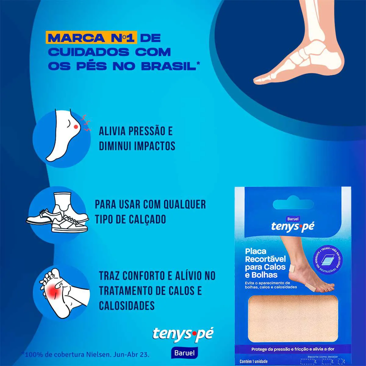 Placa Recortável para Calos e Bolhas Tenys Pé com 1 Unidade