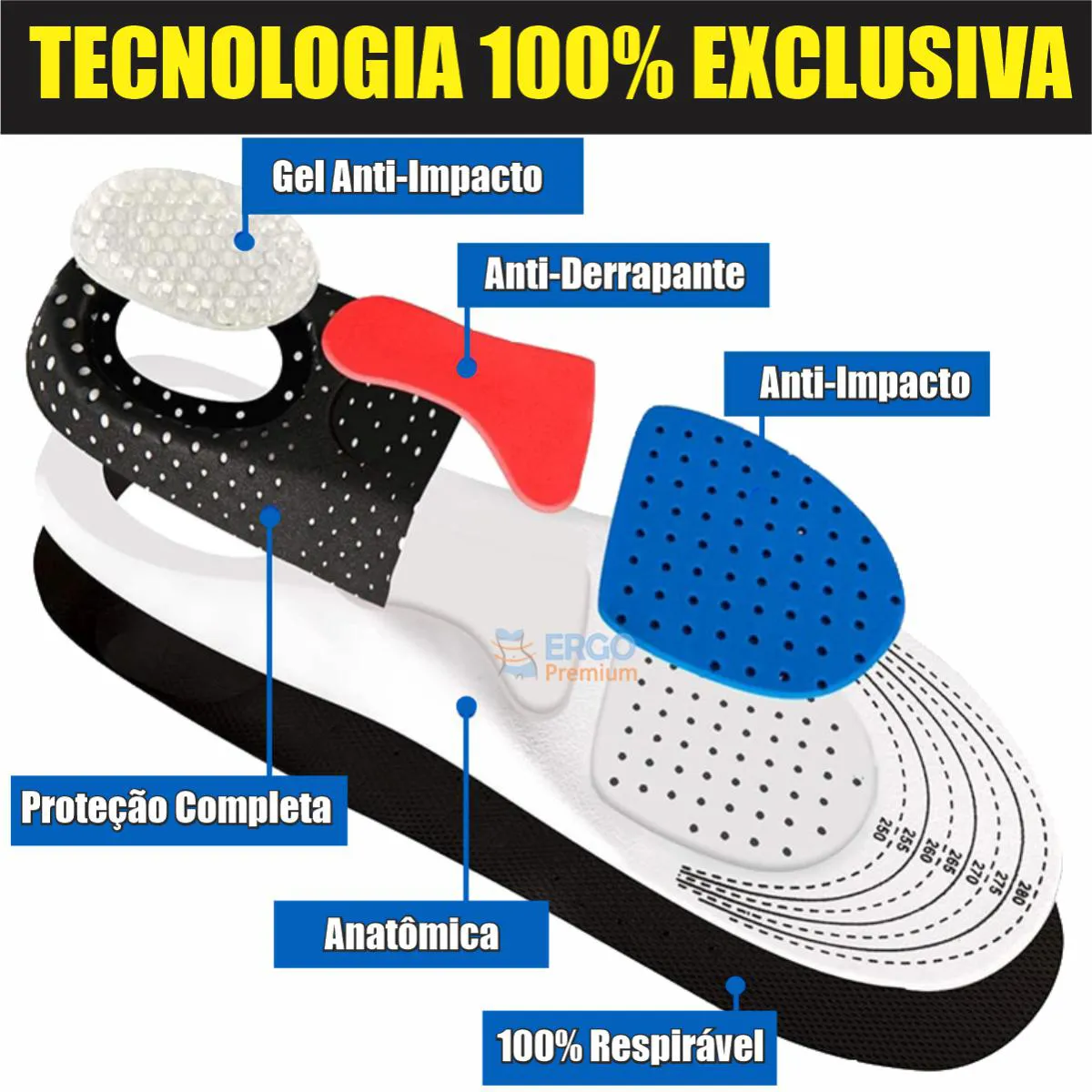 Palmilha Anatômica Anti Dor Tratamento Fascite Plantar e Esporão Original 1par 35a40